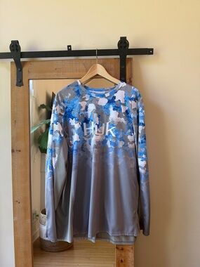 Huk Cammo Print Performance Fishing Shirt Size XXL